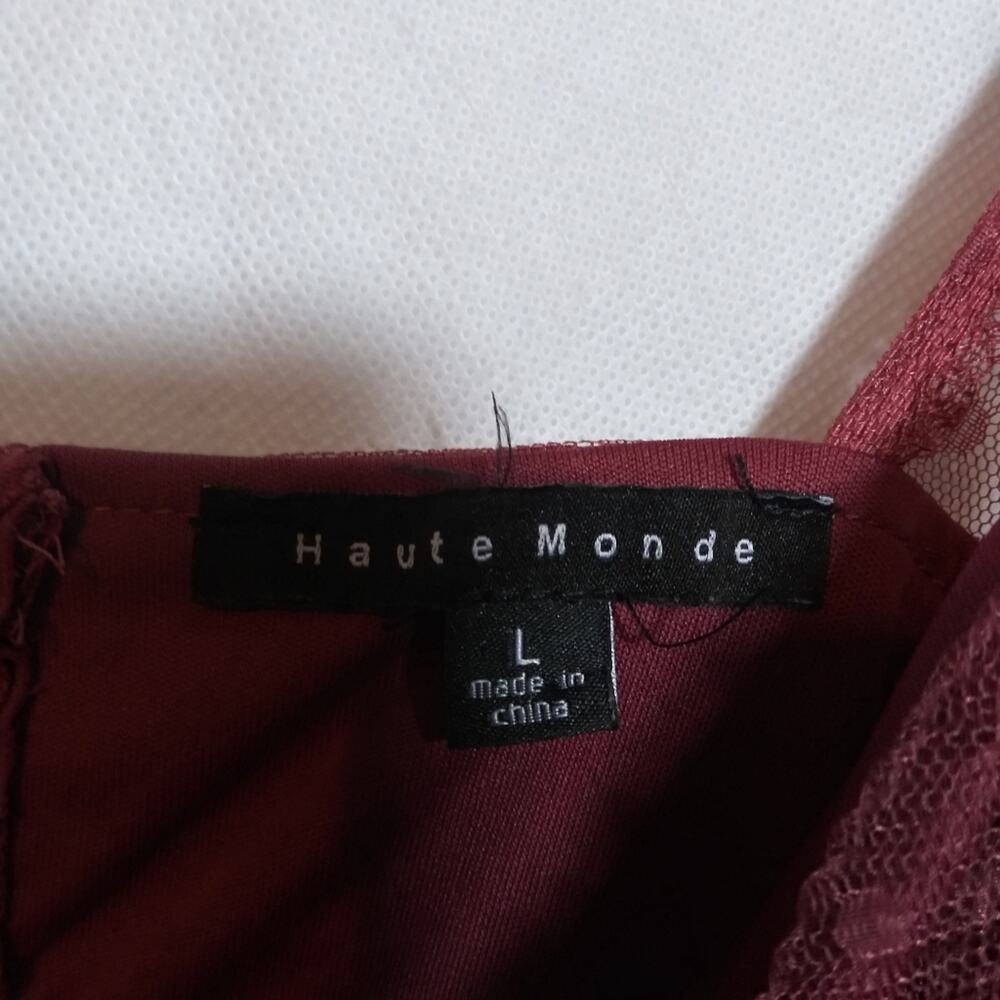 Haute Monde Juniors Mauve Elegant Ruched Mesh Long Sleeve Mini Dress Size L - Picture 4 of 6